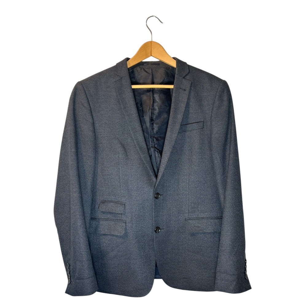 ASOS Mens Navy Blue Glen Plaid Blazer Jacket Size 40 Regular Single‎ Breasted
